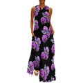 longue maxi femme à motif pivoine et geai bleu, robe d'été décontractée sans manches, robe de plage longue