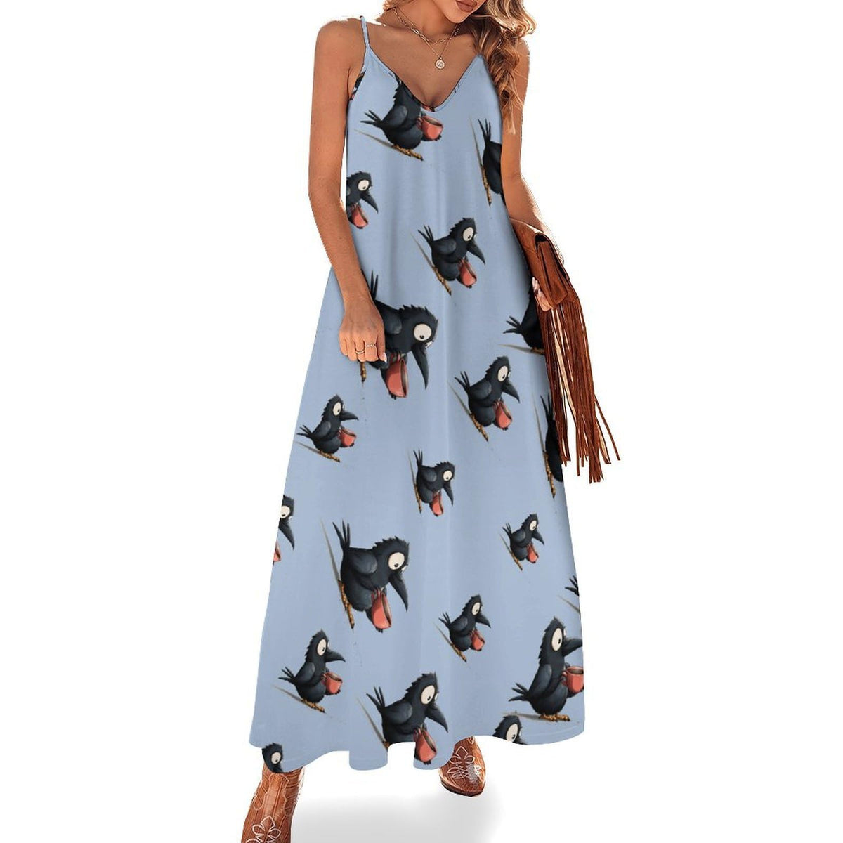 longue Olde Black Crow couleur café pour femme, robe d'été sans manches, robe de plage