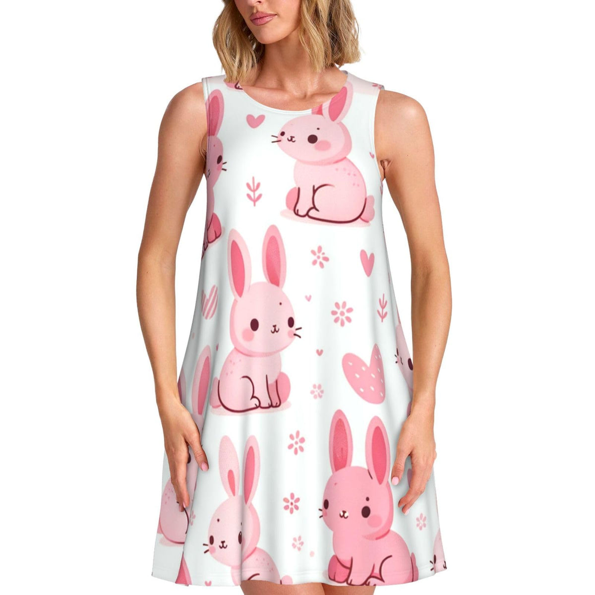 sans manches Cute-Rabbit pour femme, avec 2 poches latérales, coupe trapèze.